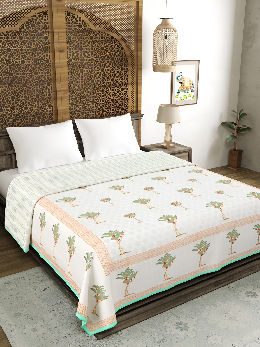 

BLOCKS OF INDIA Brown & Green Ethnic Motifs Cotton AC Room 150 GSM Double Bed Dohar