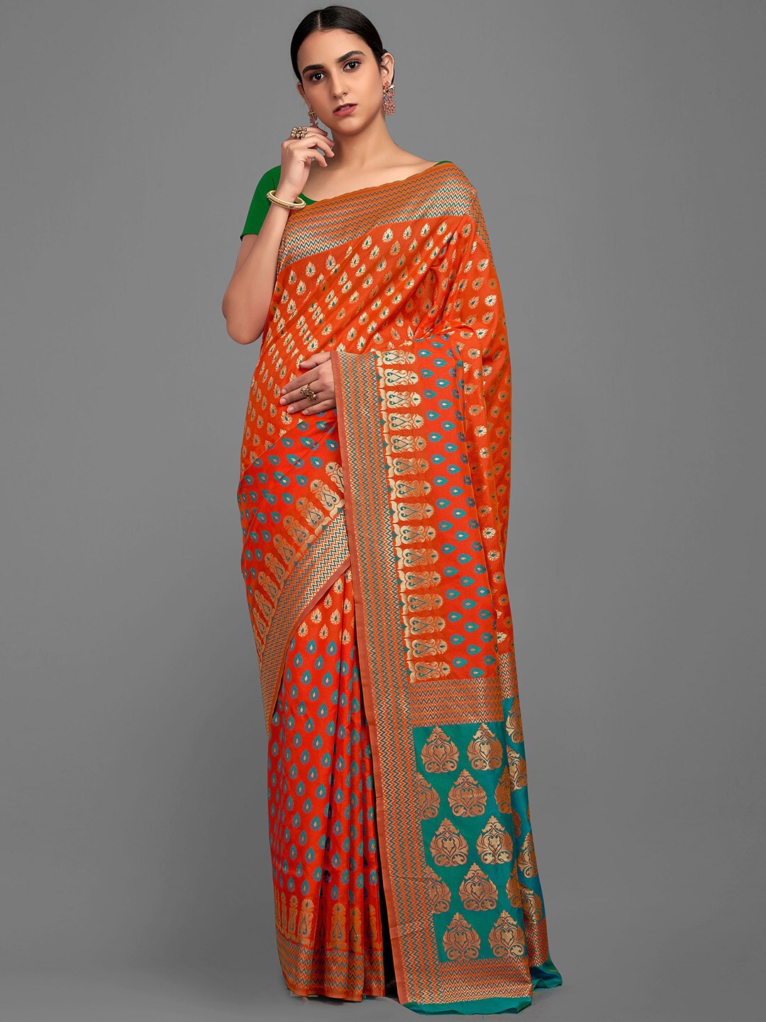 

Shaily Ethnic Motifs Woven Design Zari Saree, Orange