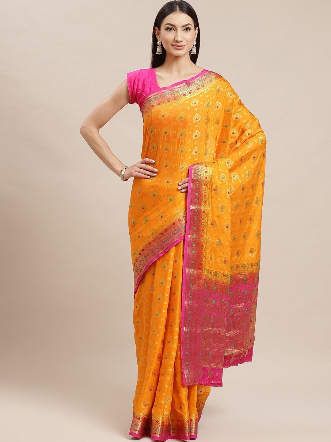 

Shaily Ethnic Motifs Woven Design Zari Saree, Orange
