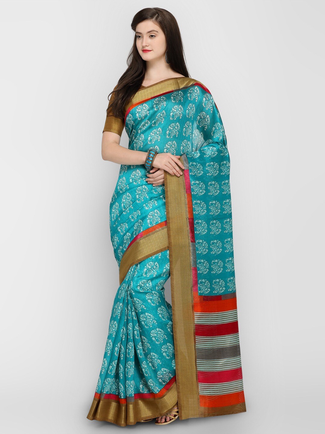

Shaily Blue Ethnic Motifs Printed Silk Cotton Saree