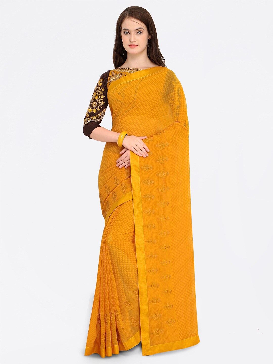 

Shaily Yellow Ethnic Motifs Printed Saree