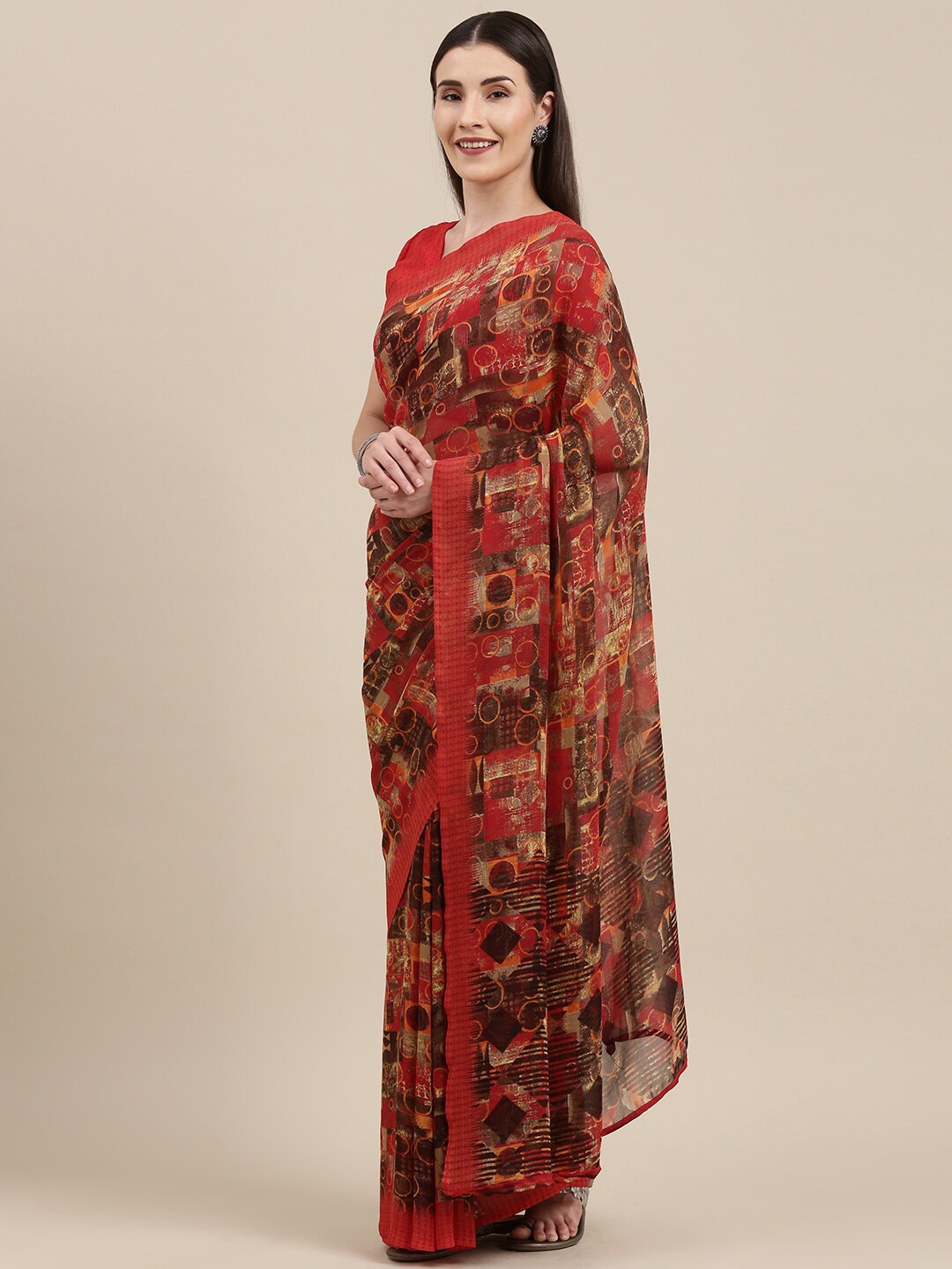

Shaily Abstract Printed Saree, Red