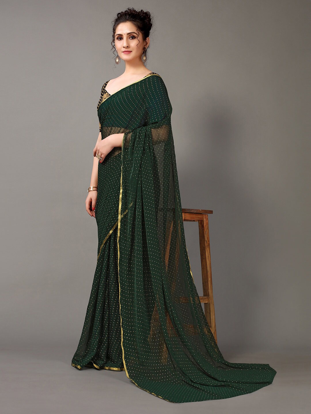 

Shaily Green Embellished Zari Saree