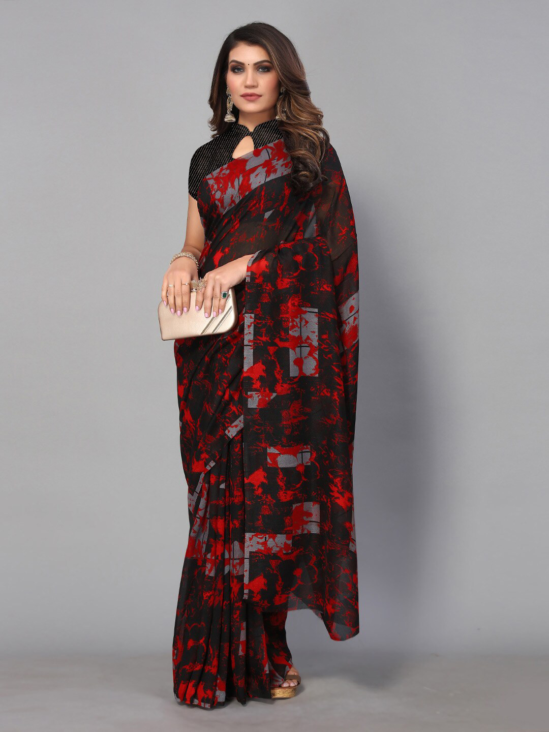 

Shaily Red Abstract Printed Saree