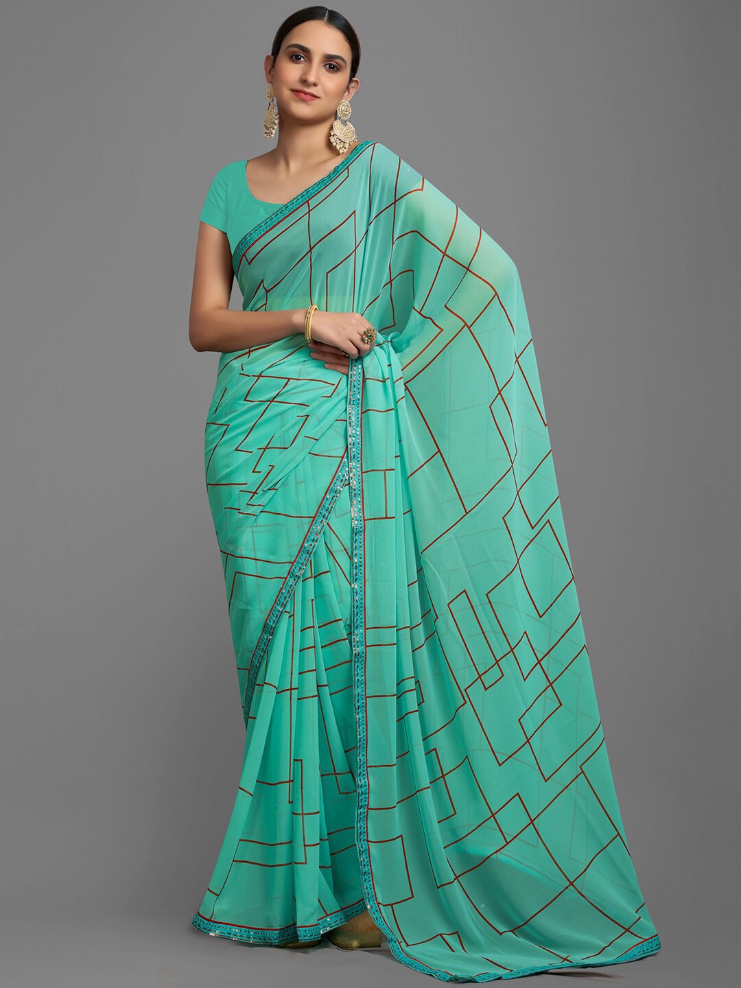 

Shaily Abstract Printed Georgette Saree, Sea green