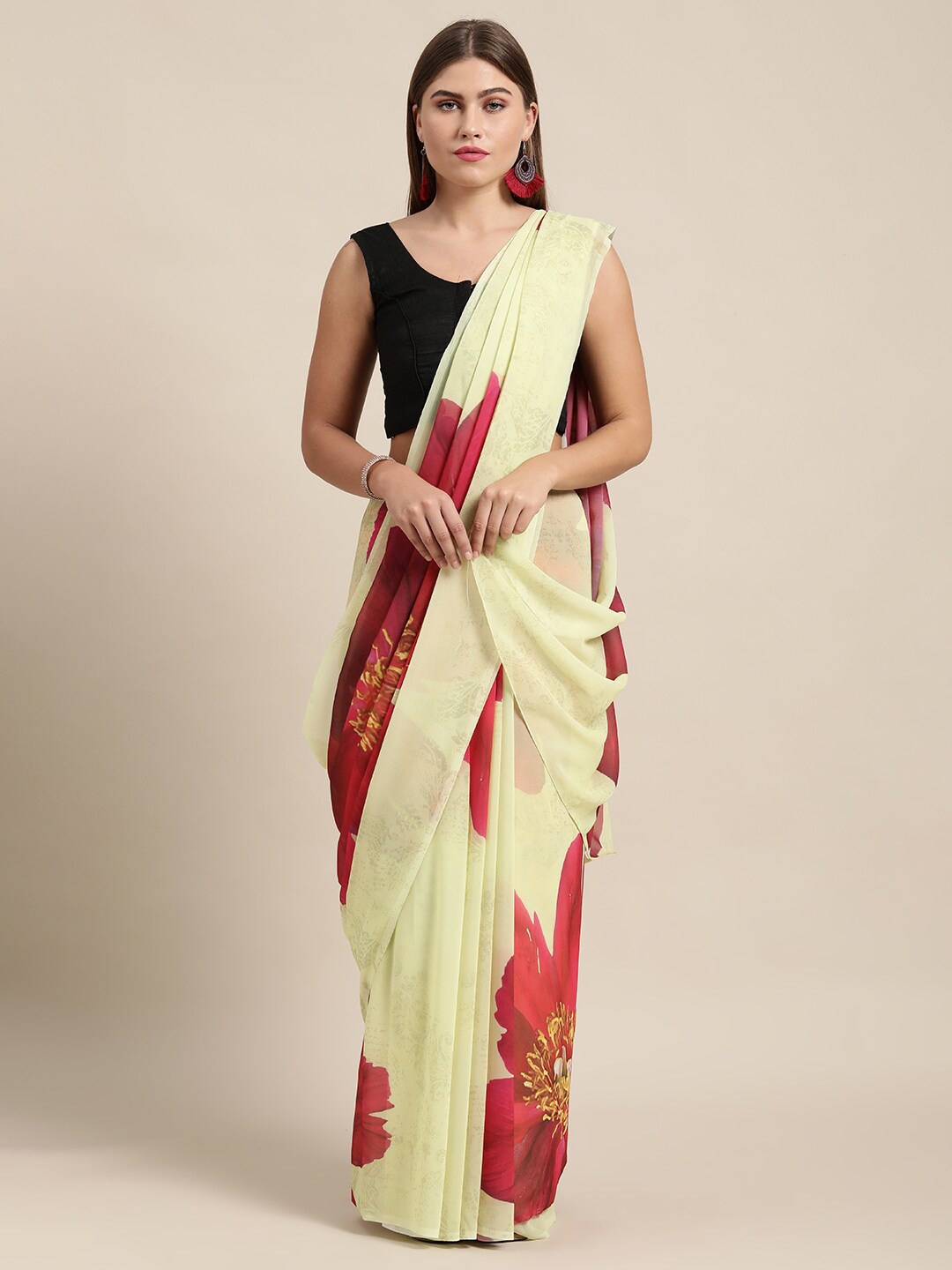 

Shaily Yellow Floral Printed Saree