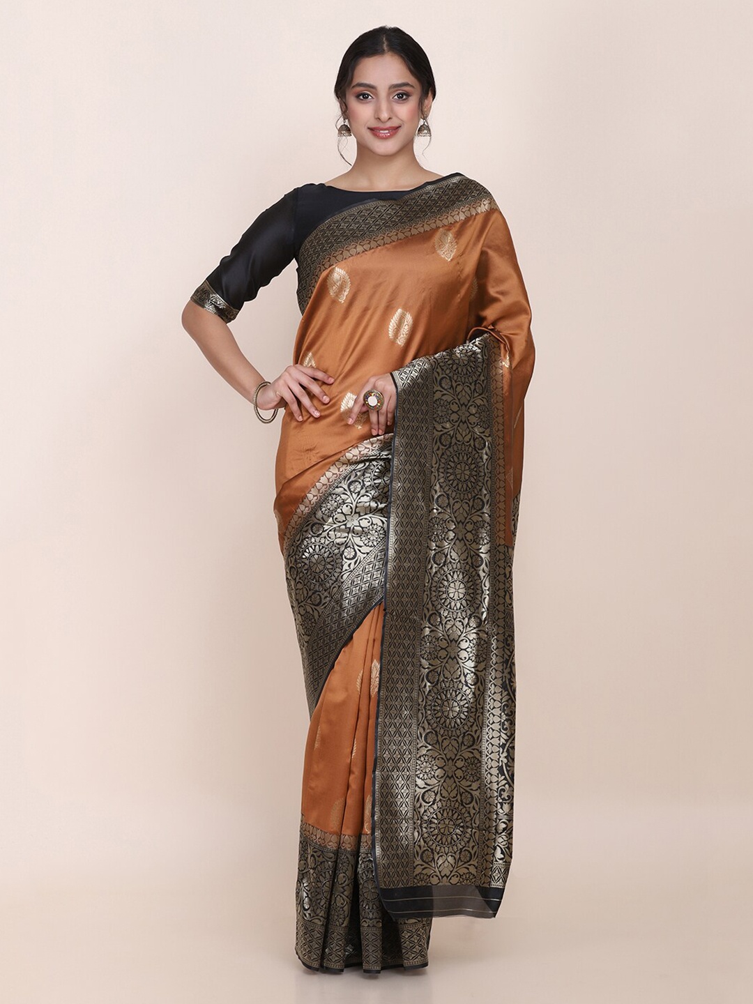 

Shaily Ethnic Motifs Woven Design Zari Saree, Copper