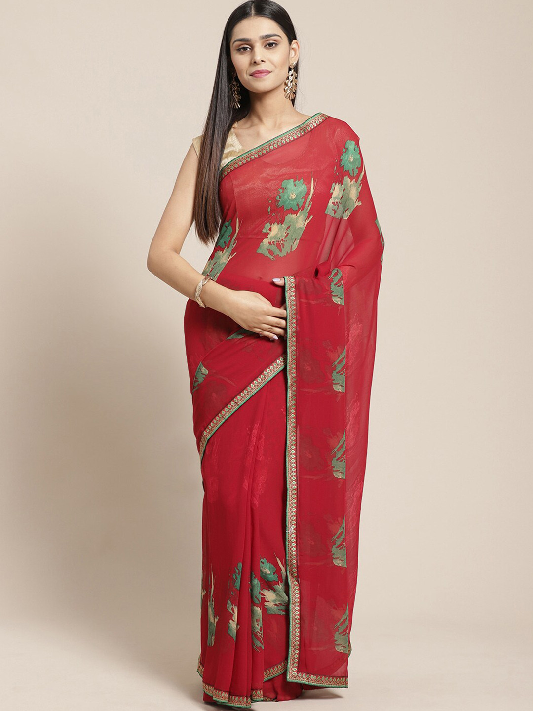 

Shaily Floral Printed Saree, Red