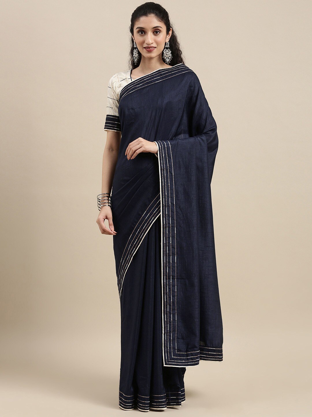 

Shaily Solid Ethnic Saree, Navy blue