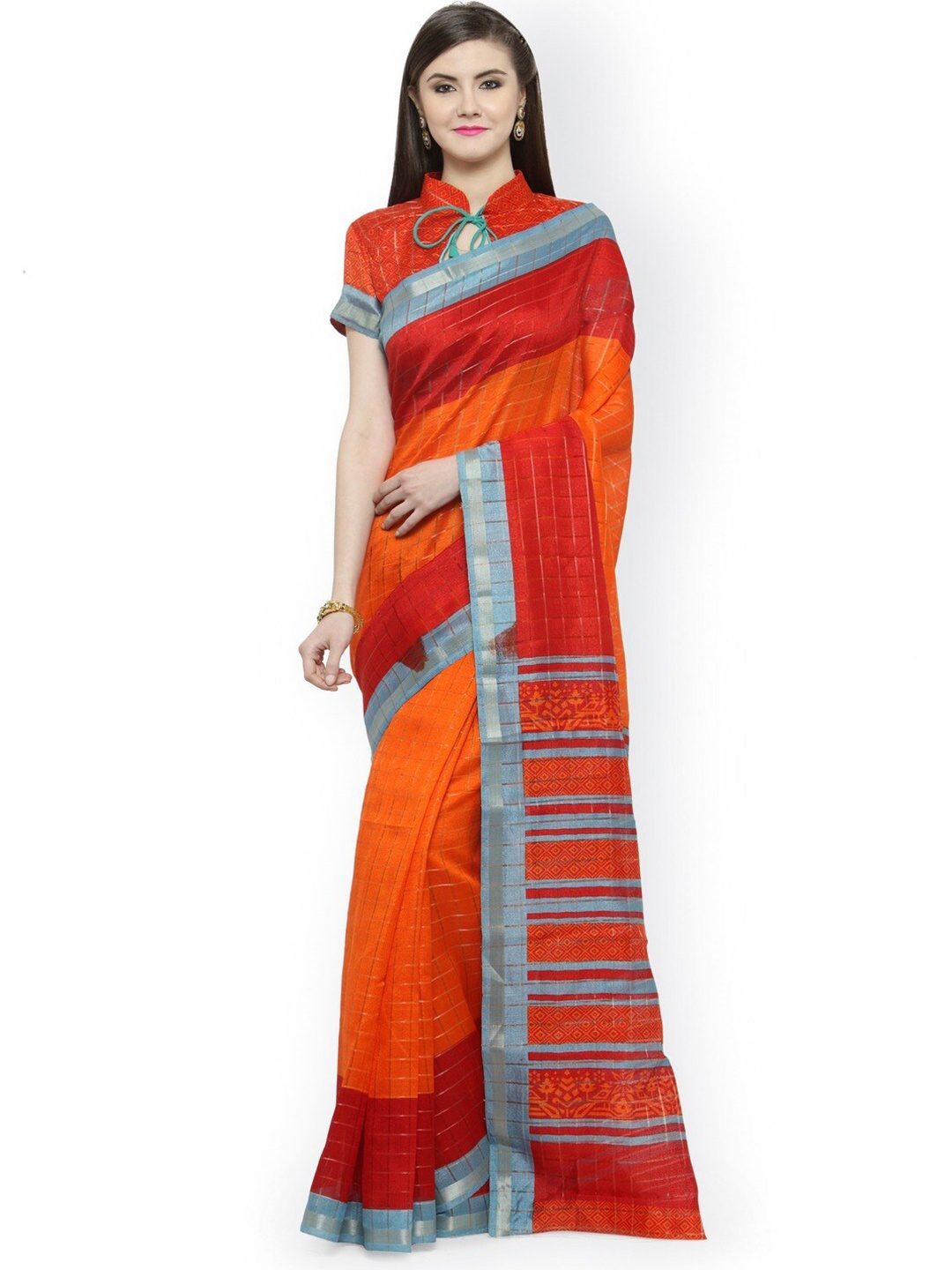 

Shaily Woven Design Striped Zari Saree, Orange