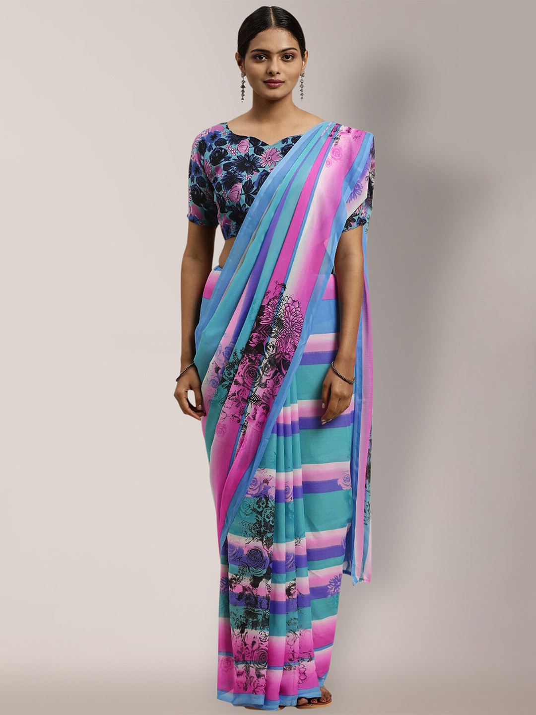 

Shaily Striped Saree, Blue