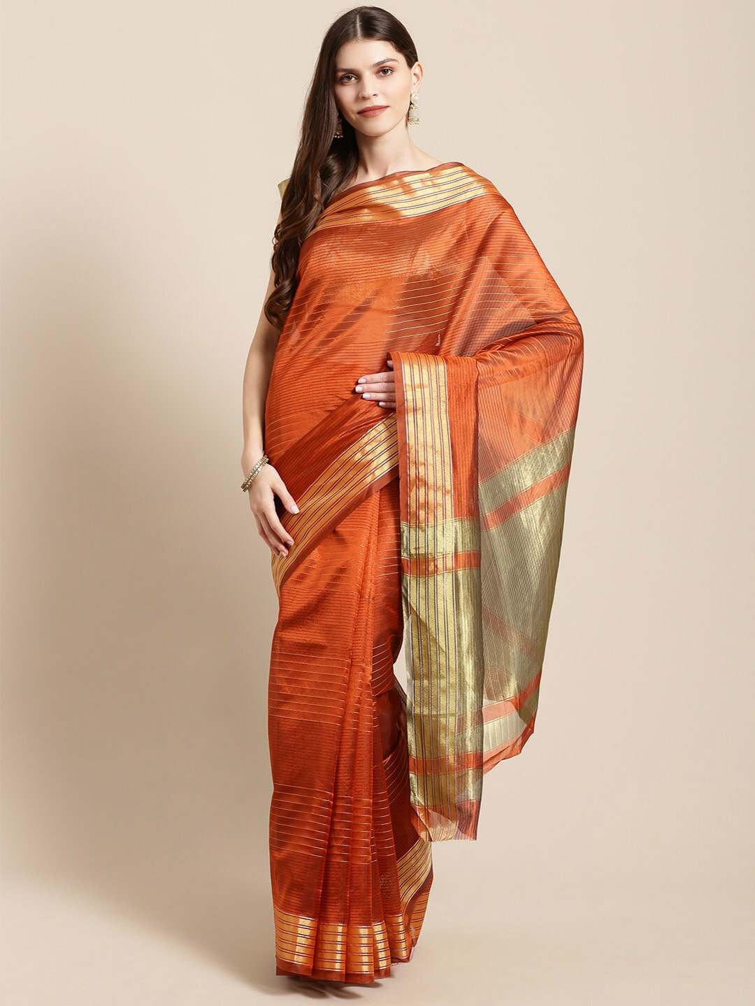 

Shaily Striped Zari Saree, Rust