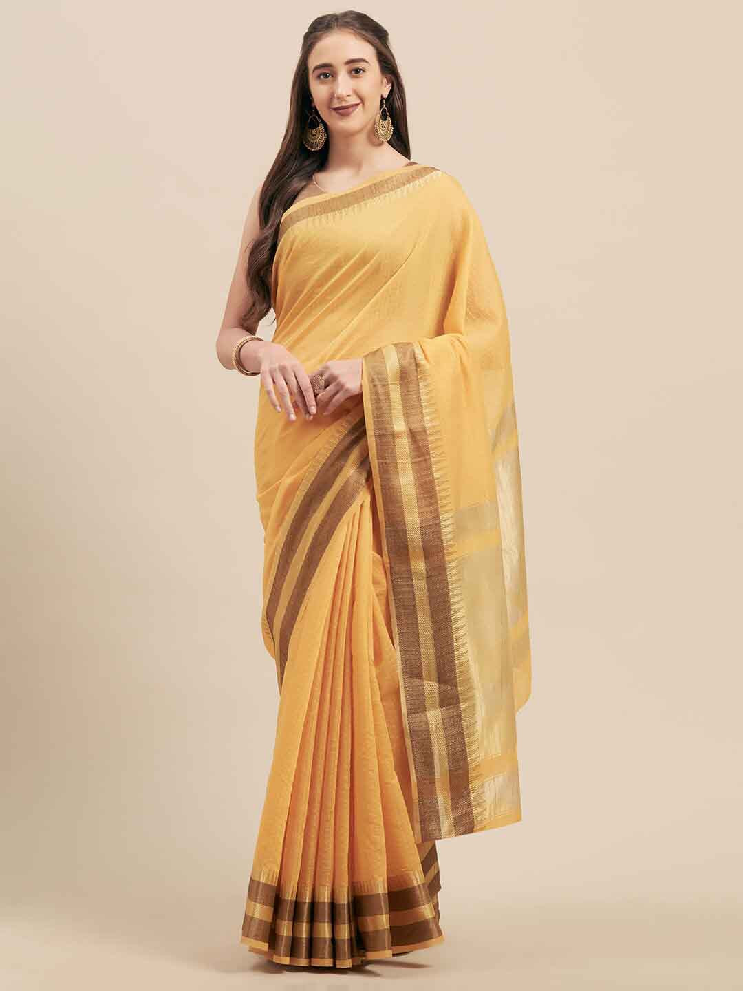 

Shaily Gold Toned Woven Design Zari Silk Cotton Saree