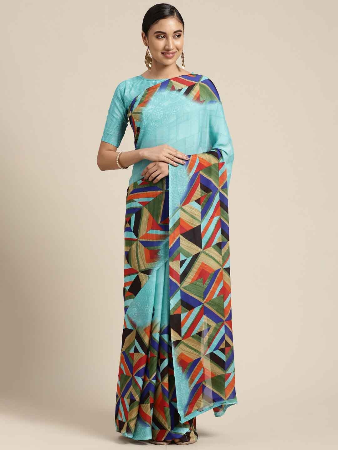 

Shaily Abstract Printed Saree, Blue