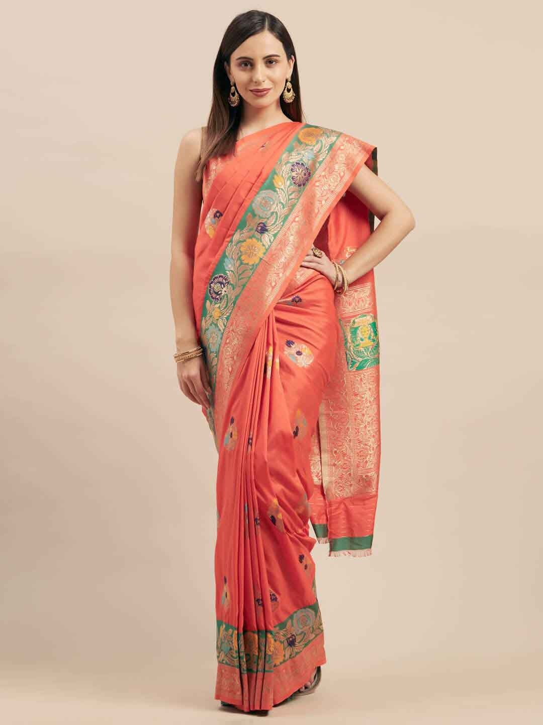 

Shaily Ethnic Motifs Printed Zari Saree, Orange