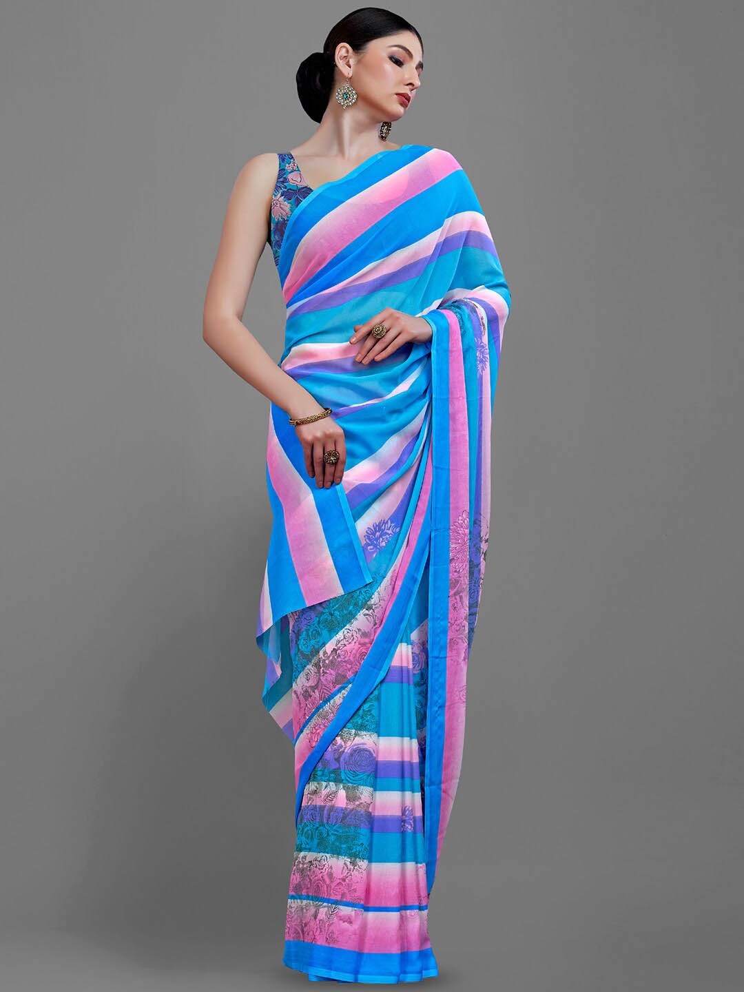 

Shaily Striped Saree, Blue