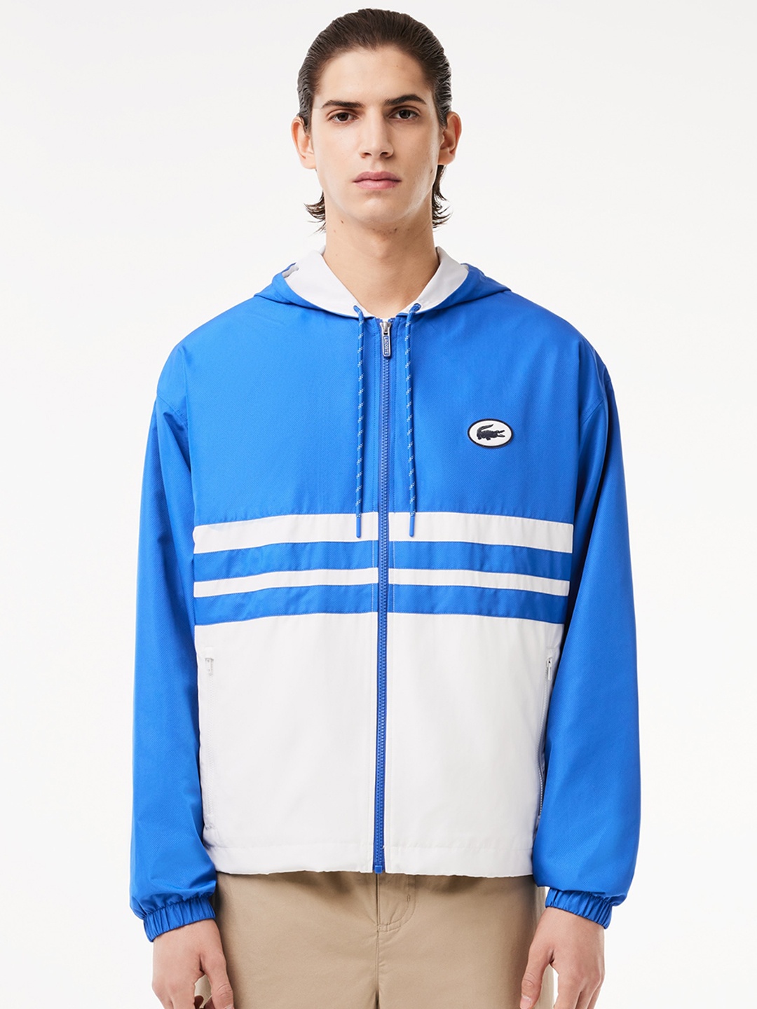 

Lacoste Colourblocked Hooded Water Resistant Tailored Jacket, Blue