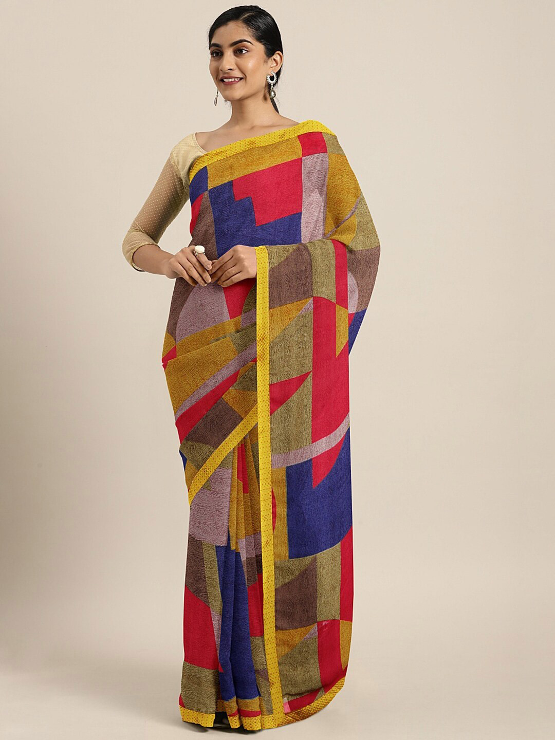 

KALINI Geometric Printed Saree, Blue