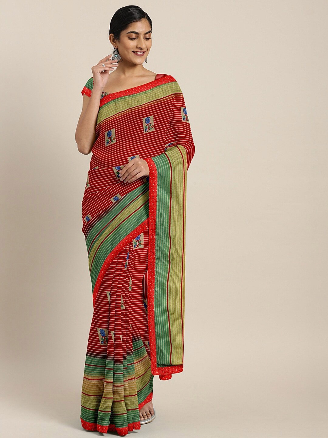 

KALINI Floral Printed Georgette Saree, Maroon