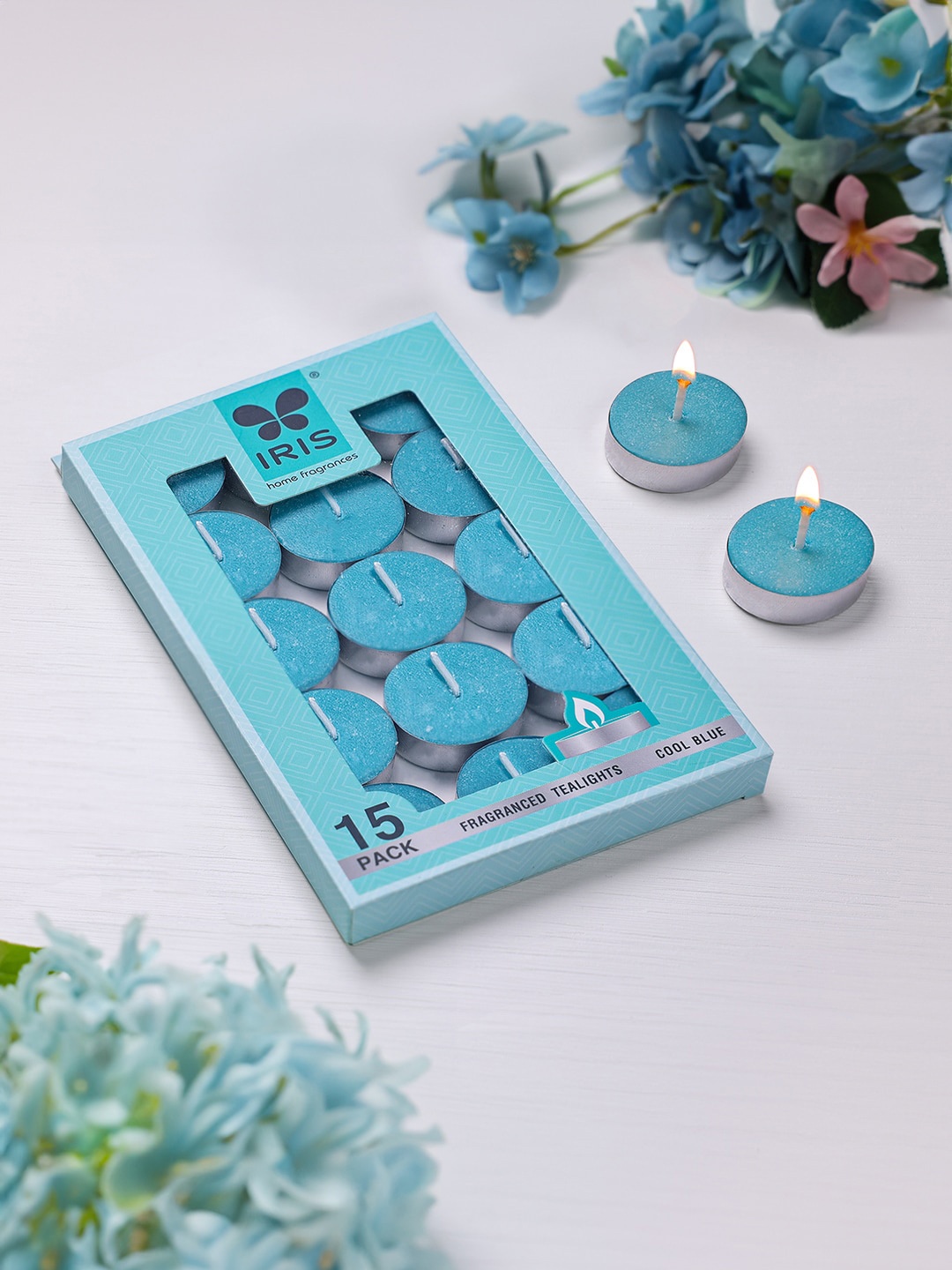 

Iris Blue 15 Pieces Cool Blue Tea Light Candles