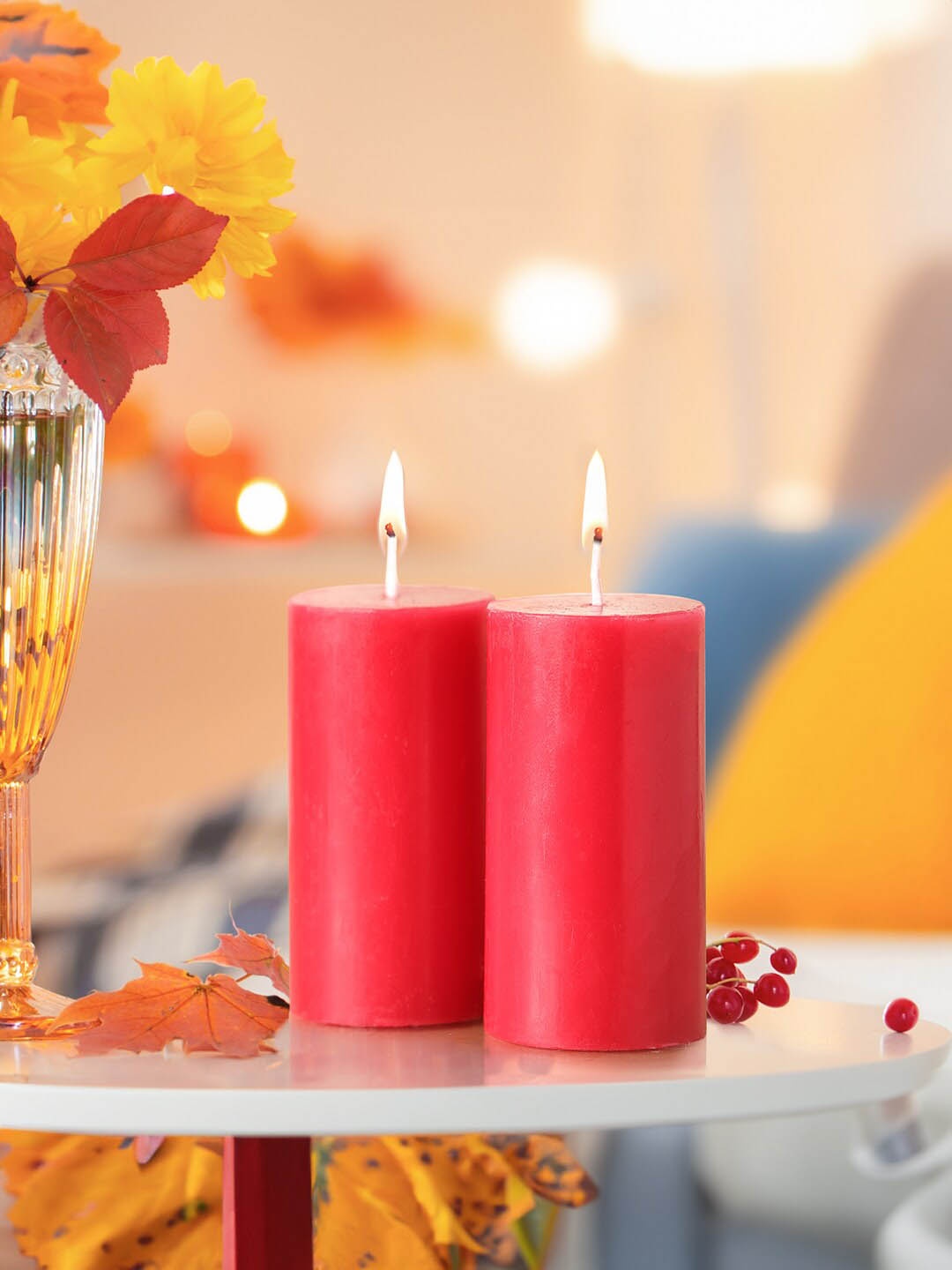 

Iris 2 Pieces Damask Rose Fragrance Pillar Candles 160 gram each, Red