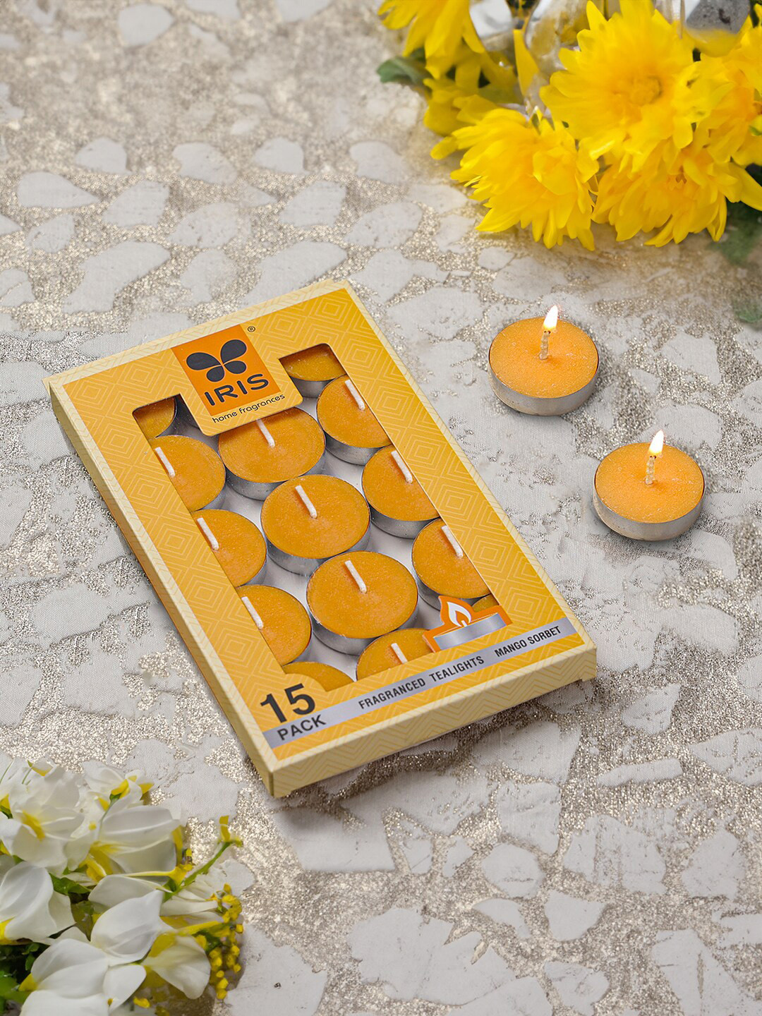 

Iris Yellow 15 Pieces Mango Sorbet Tea Light Candles