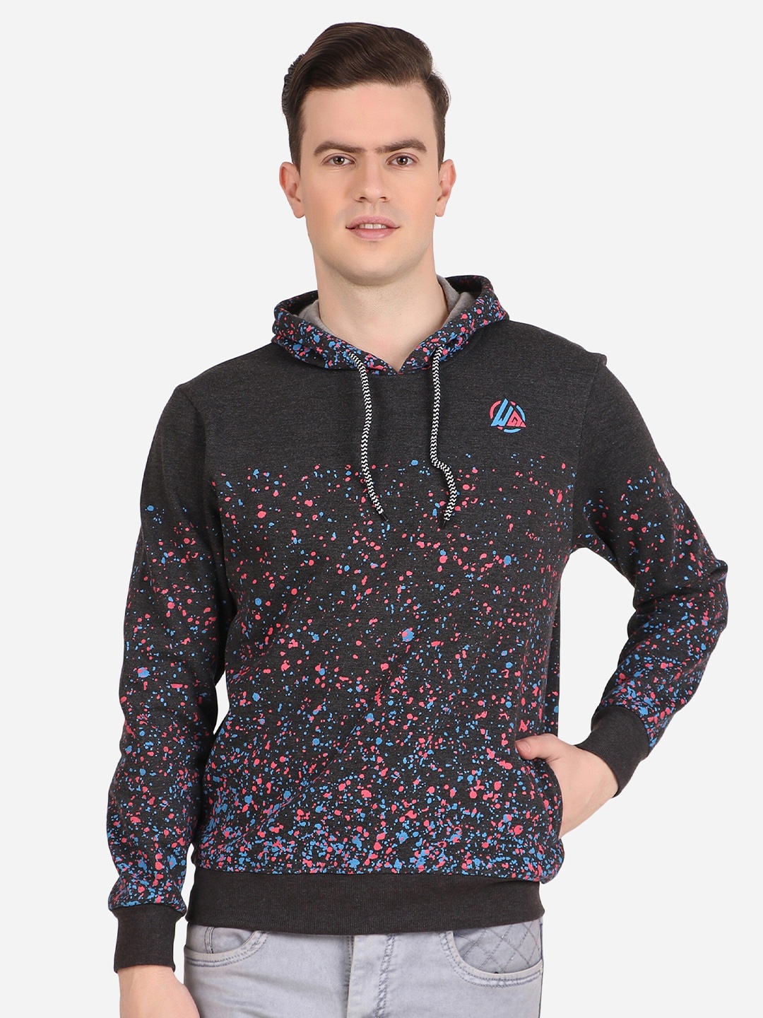 

WELL QUALITY Printed Hooded Pullover, Black