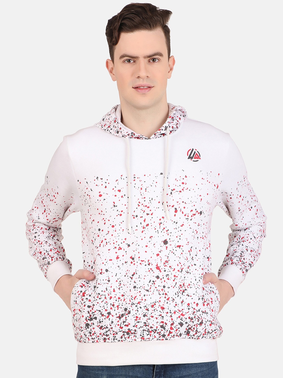 

WELL QUALITY Printed Hooded Pullover, White