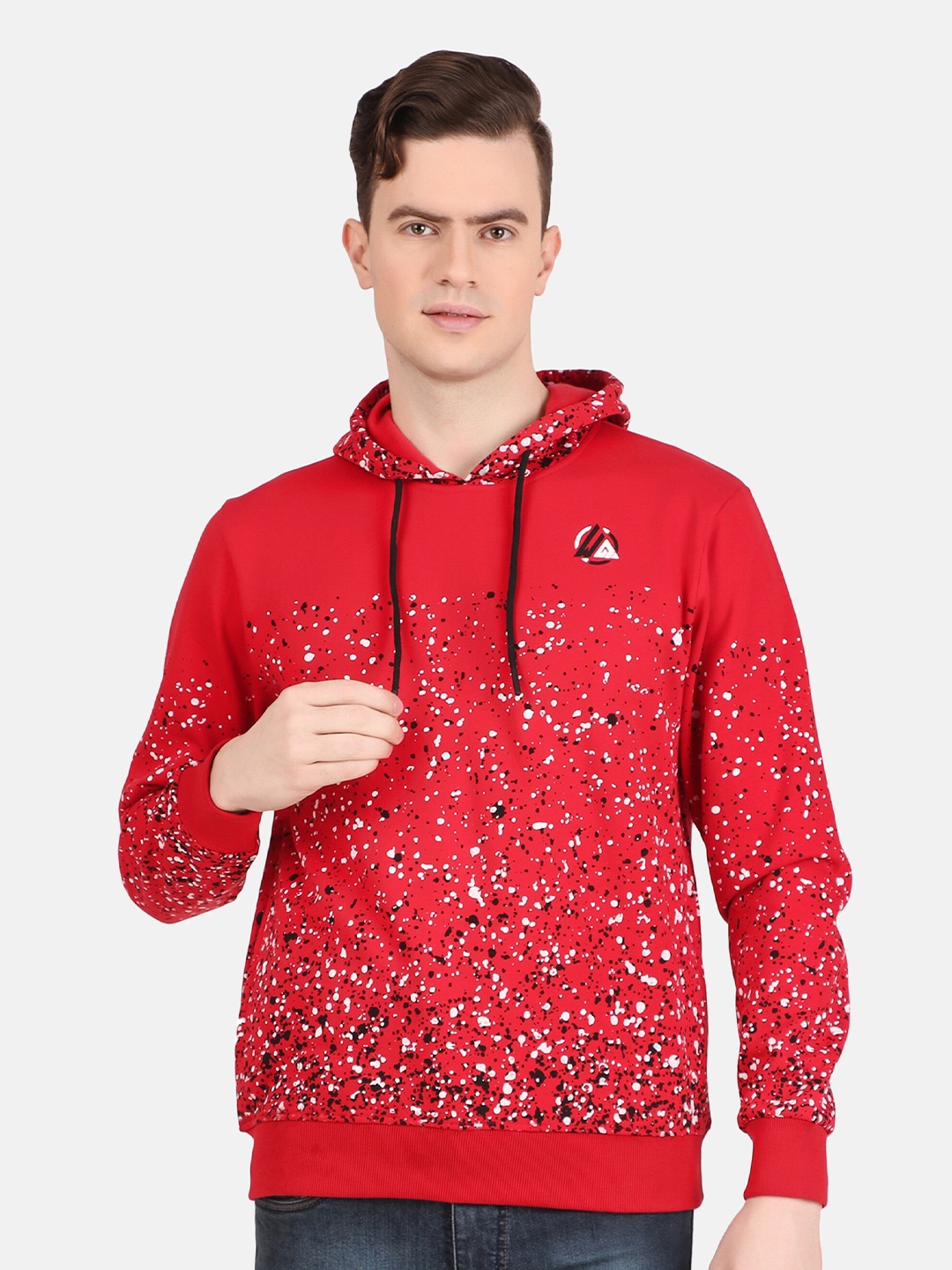

WELL QUALITY Abstract Printed Hooded Fleece Sweatshirt, Red