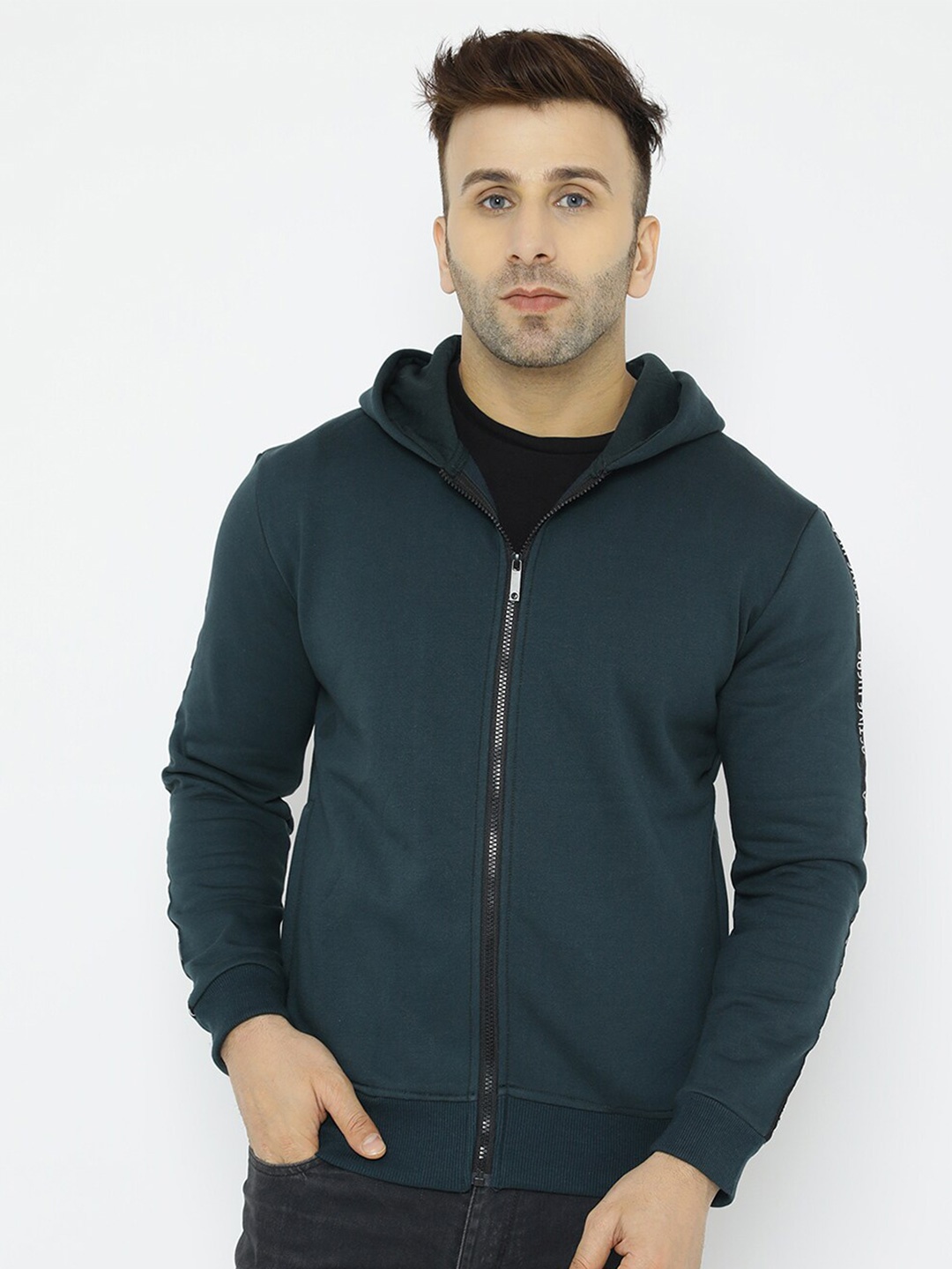 

WELL QUALITY Front-Open Hooded Sweatshirt, Blue