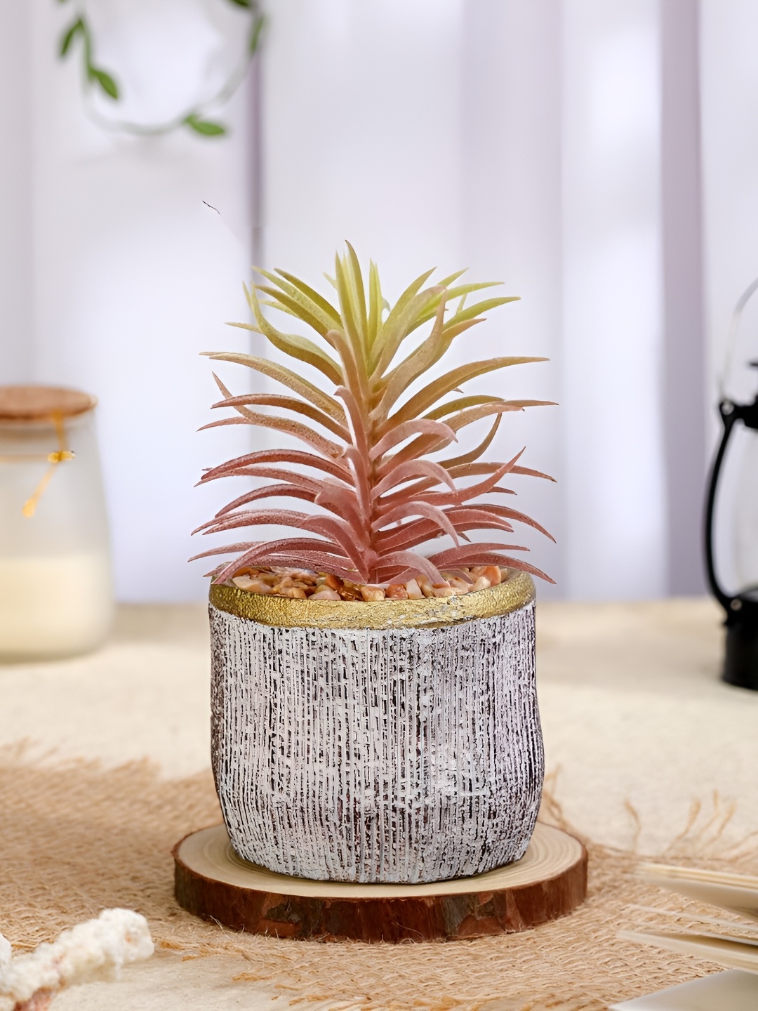 

Satyam Kraft Red Ceramic Succulent Artificial Plant With Pot