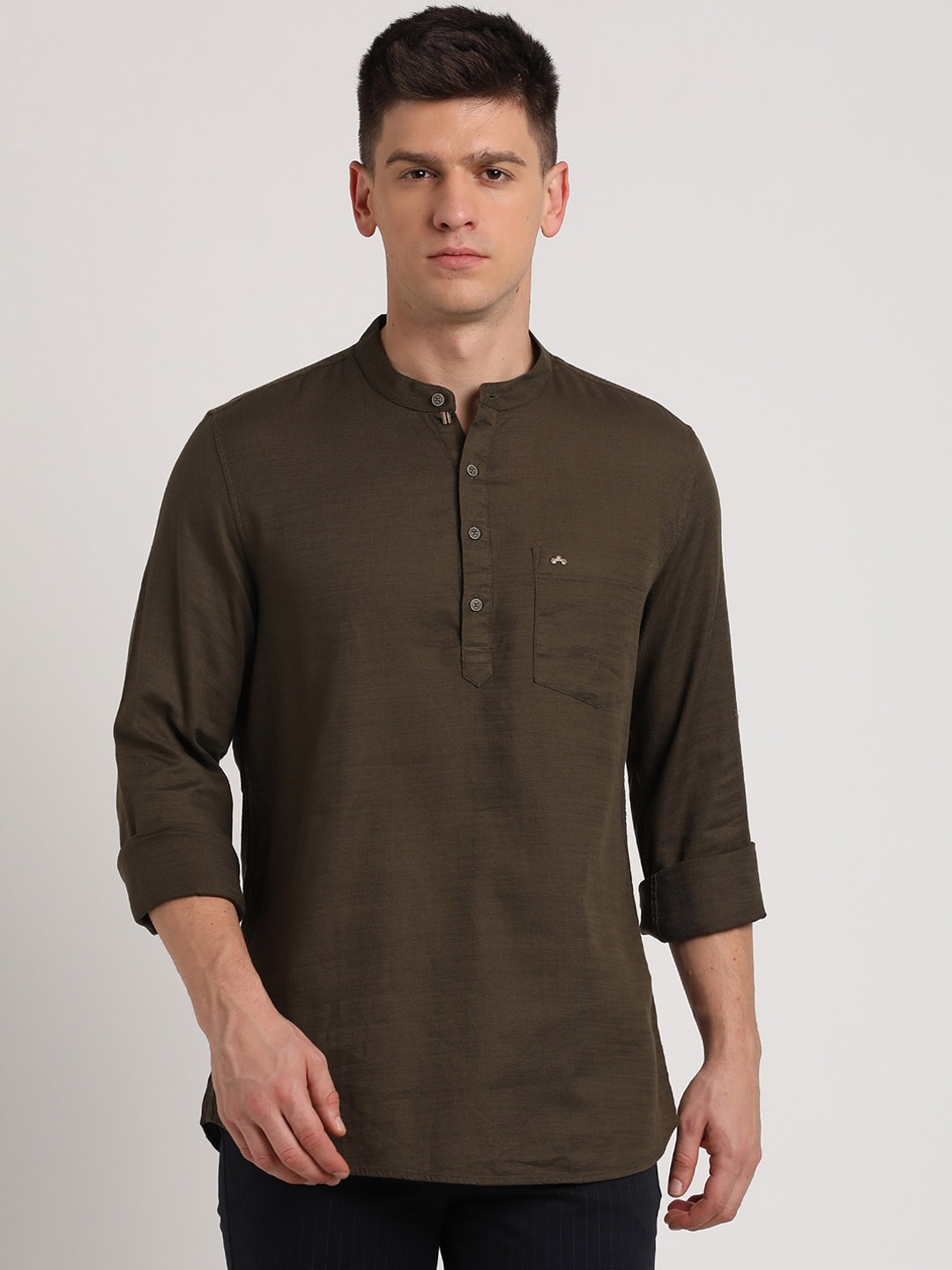 

Turtle Men Long Sleeves Mandarin Collar Cotton Kurta, Brown