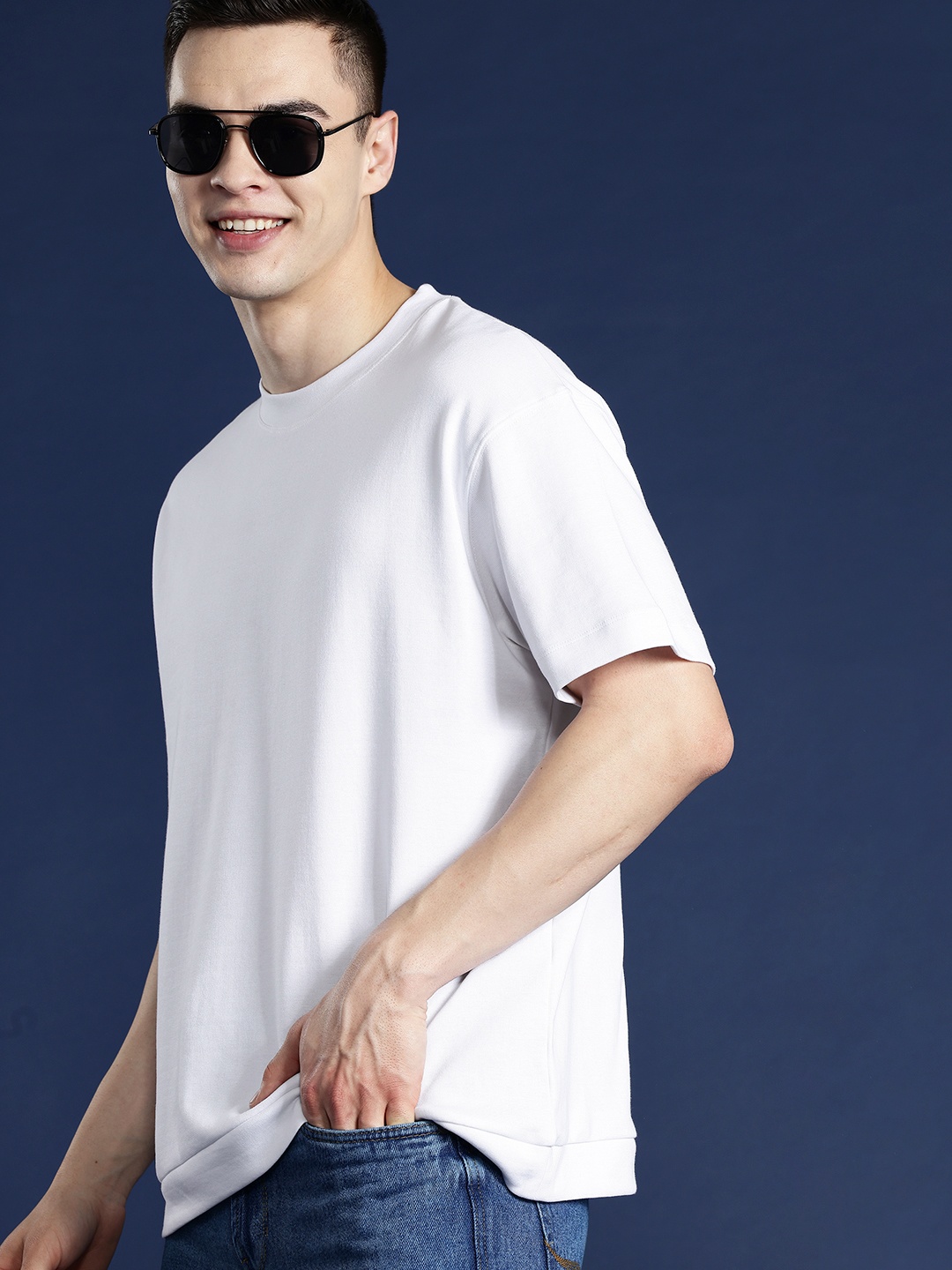 

Mast & Harbour Men Drop-Shoulder Sleeves Relaxed Fit T-shirt, White