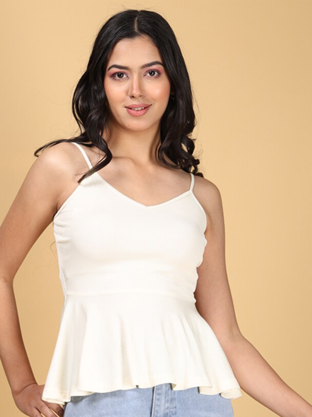 

Eyebogler Sleeveless Peplum Top, Off white