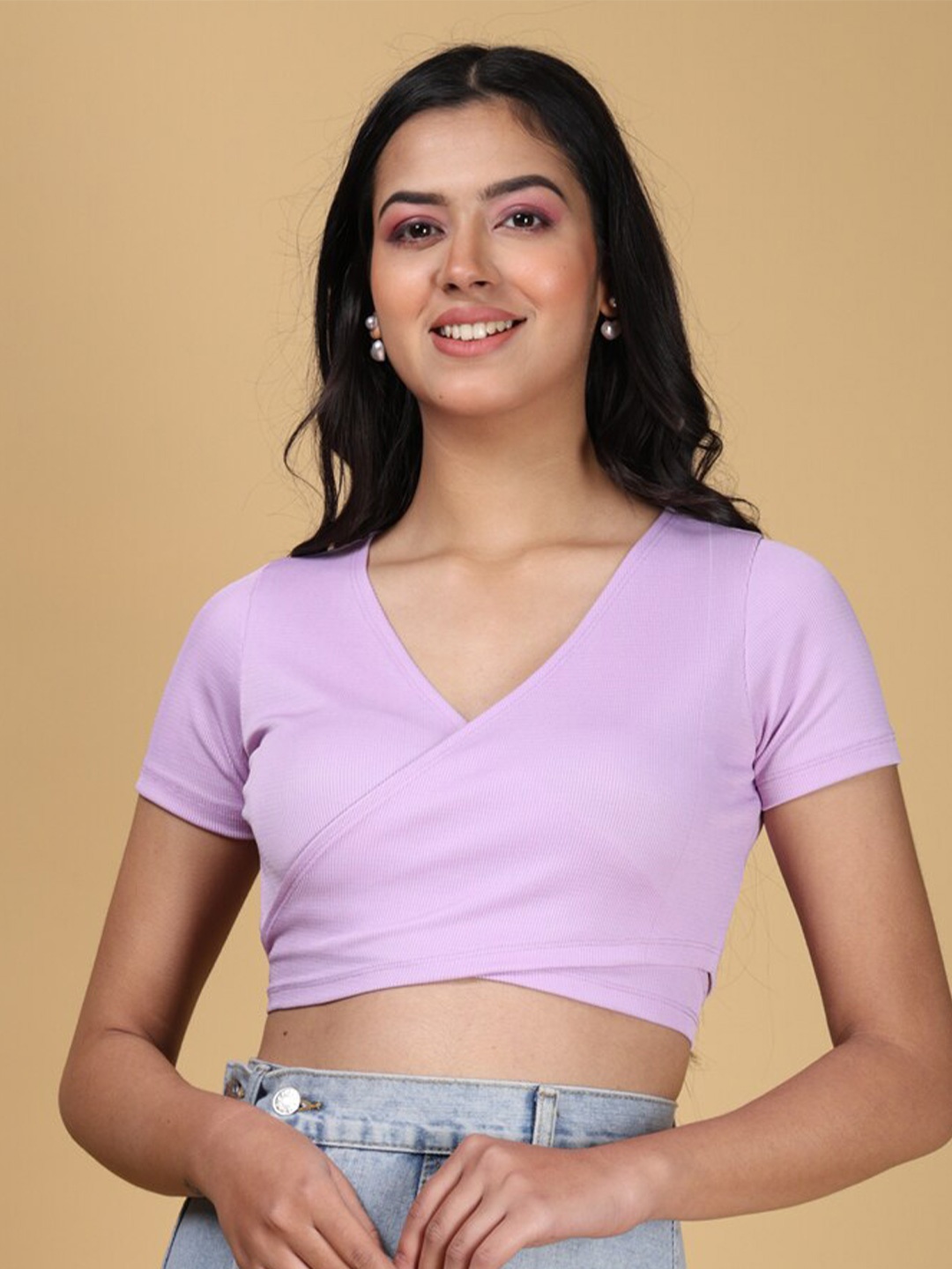 

Eyebogler Slim Fit Wrap Crop Top, Lavender