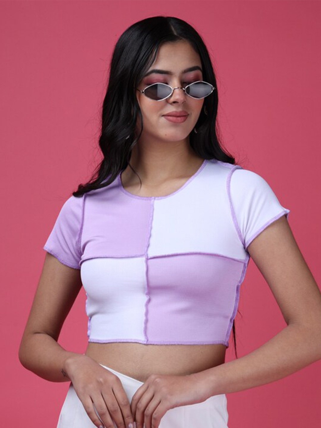 

Eyebogler Colourblocked Fitted Crop Top, Lavender