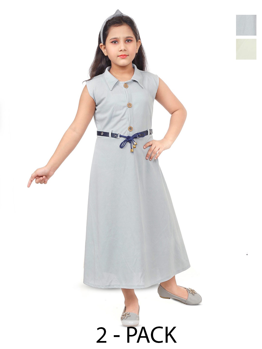 

BAESD Girls Pack Of 2 Shirt Collar A-Line Maxi Dress, Multi
