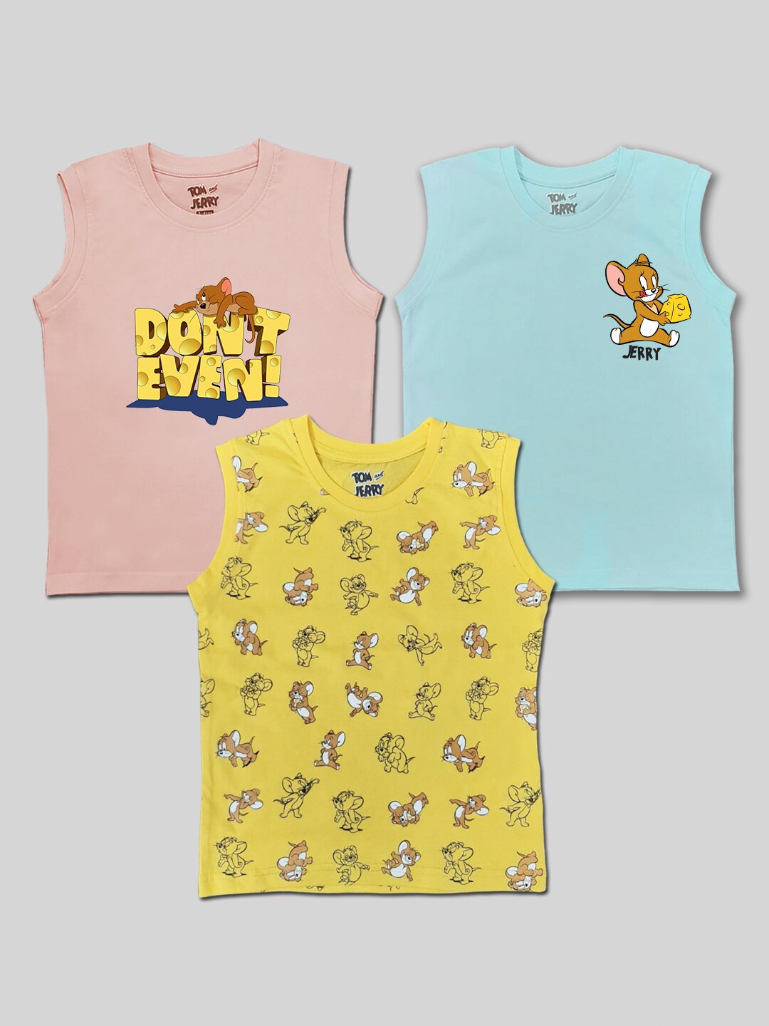 

Minute Mirth Boys Pack of 3 Printed Pure Cotton Tom and Jerry T-shirt, Pink