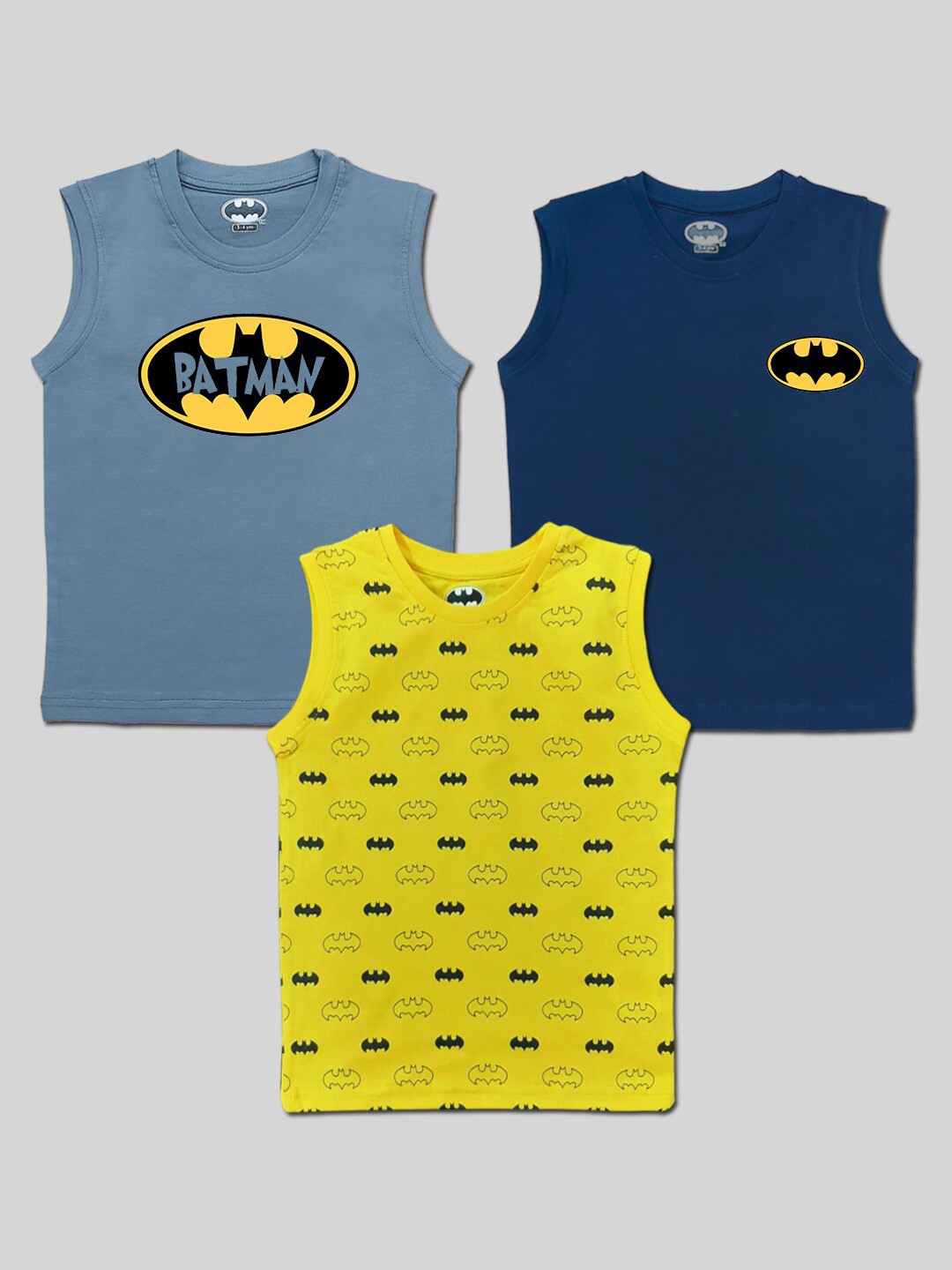 

Minute Mirth Boys Pack of 3 Printed Pure Cotton Batman T-shirt, Grey