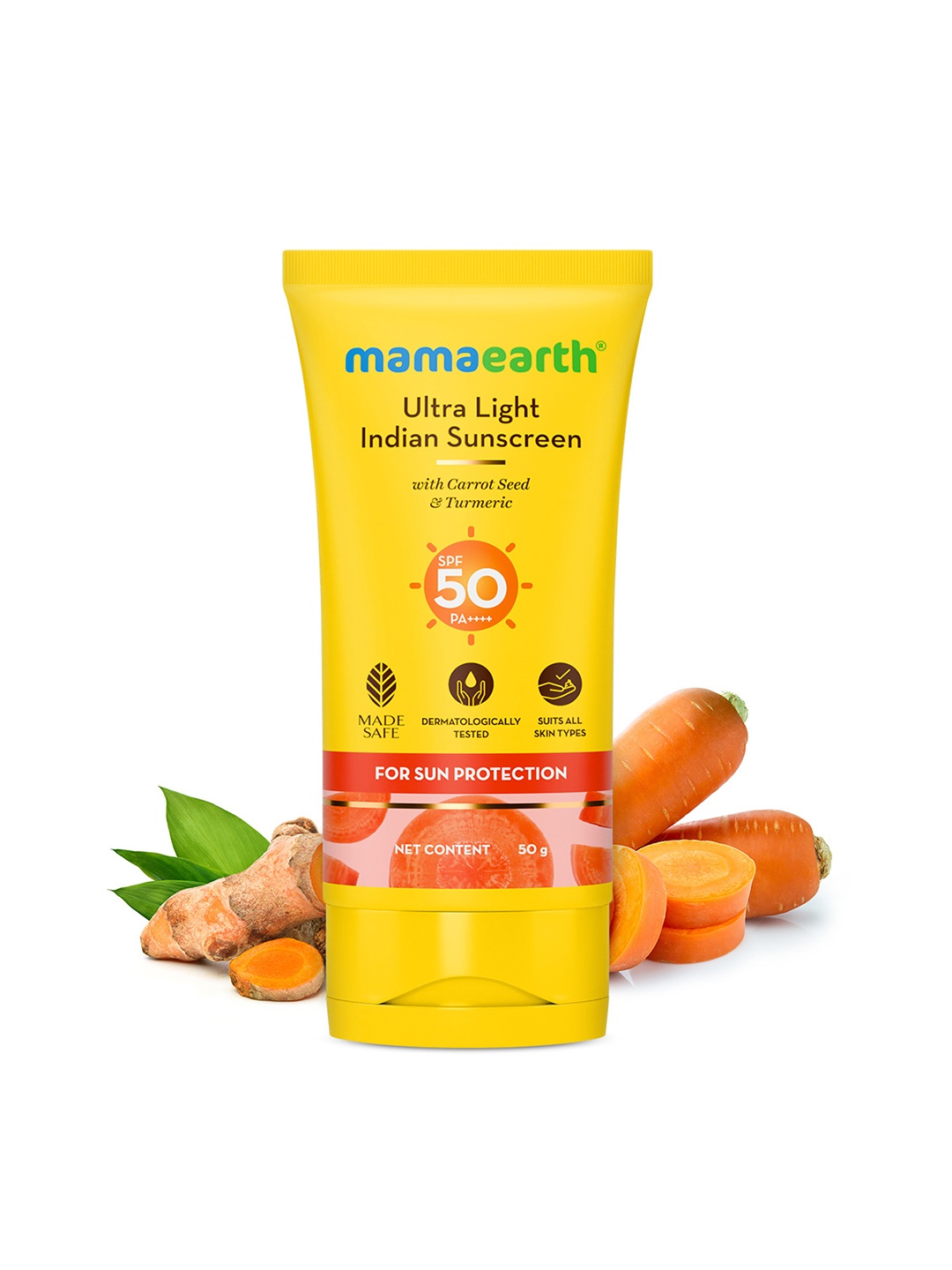 

Mamaearth Ultra Light SPF50 Indian Sunscreen with Carrot Seed & Turmeric - 50 g, White