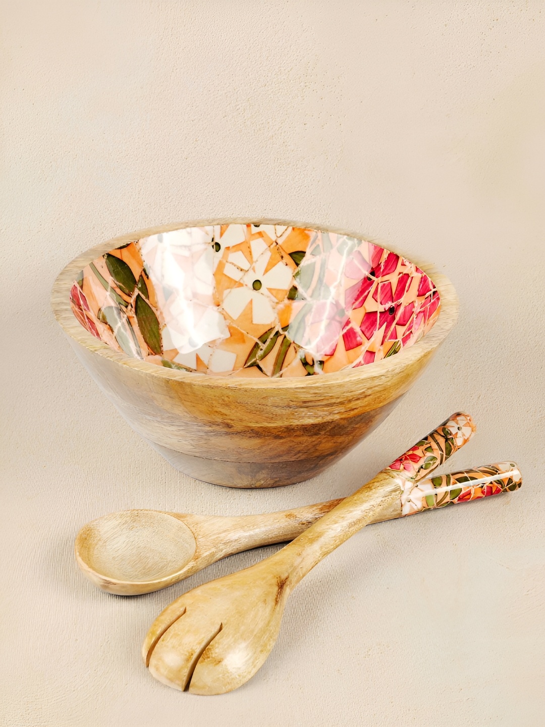 Amora Pink & 3 Pieces Floral Printed Glossy Bowls