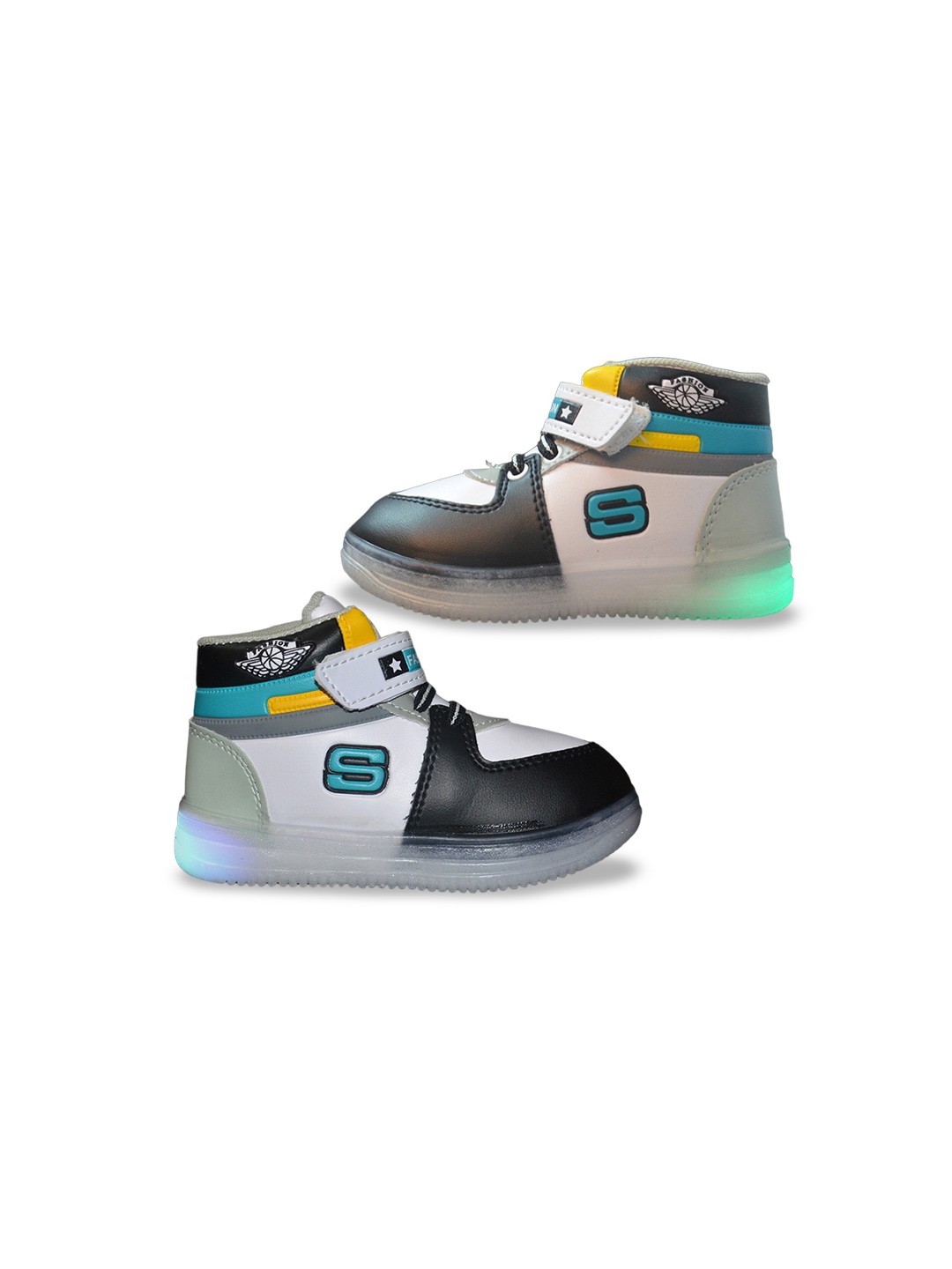 

FEETWELL SHOES Kids Colourblocked Round Toe LED Sneakers, Black