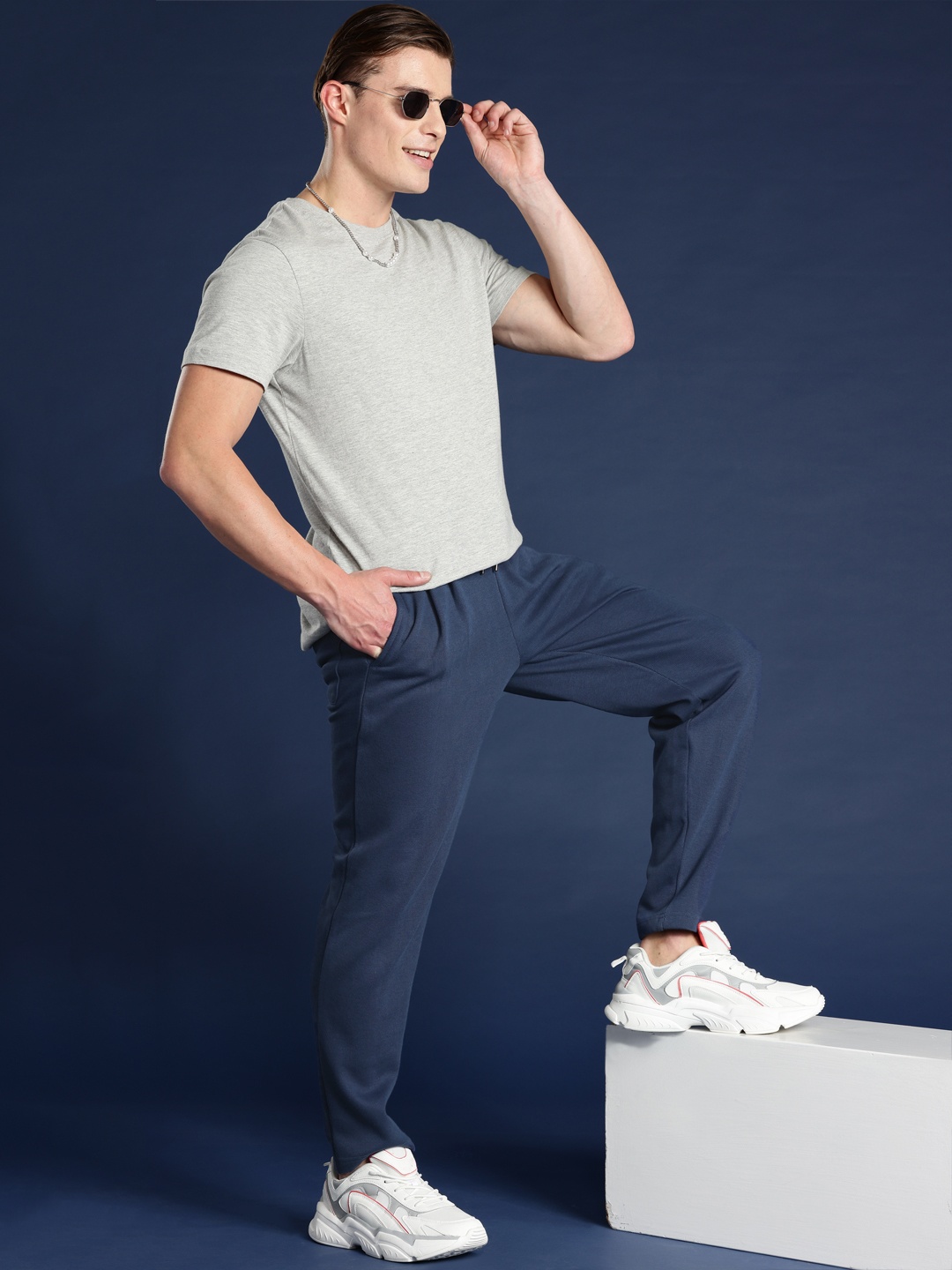

Mast & Harbour Men Solid Track Pants, Navy blue