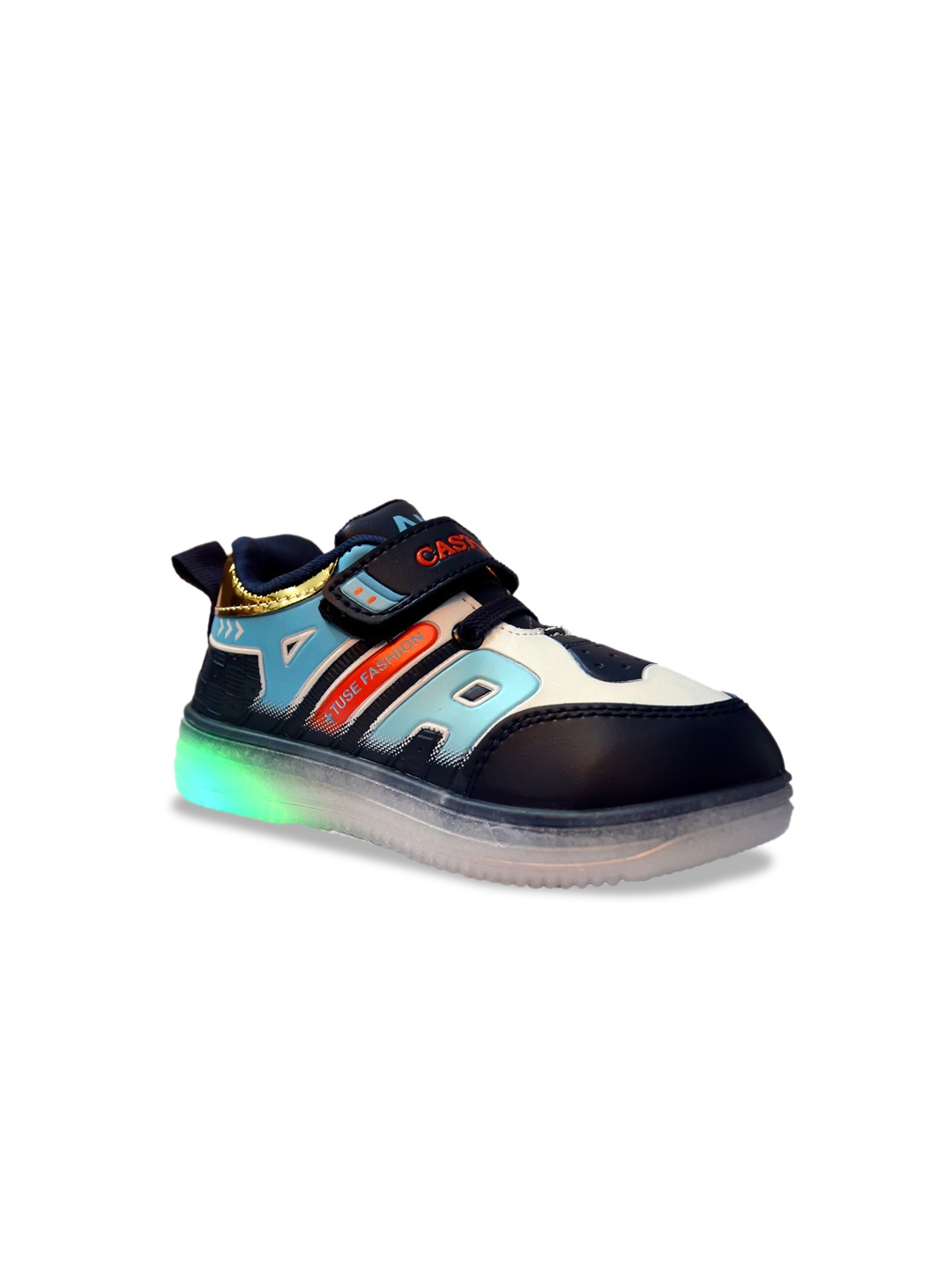

FEETWELL SHOES Kids Colourblocked Round Toe LED Sneakers, Blue