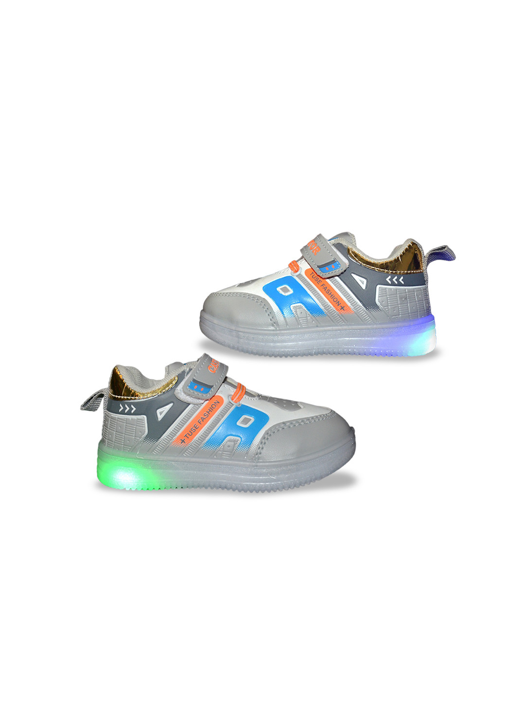 

FEETWELL SHOES Kids Colourblocked Round Toe LED Sneakers, Grey