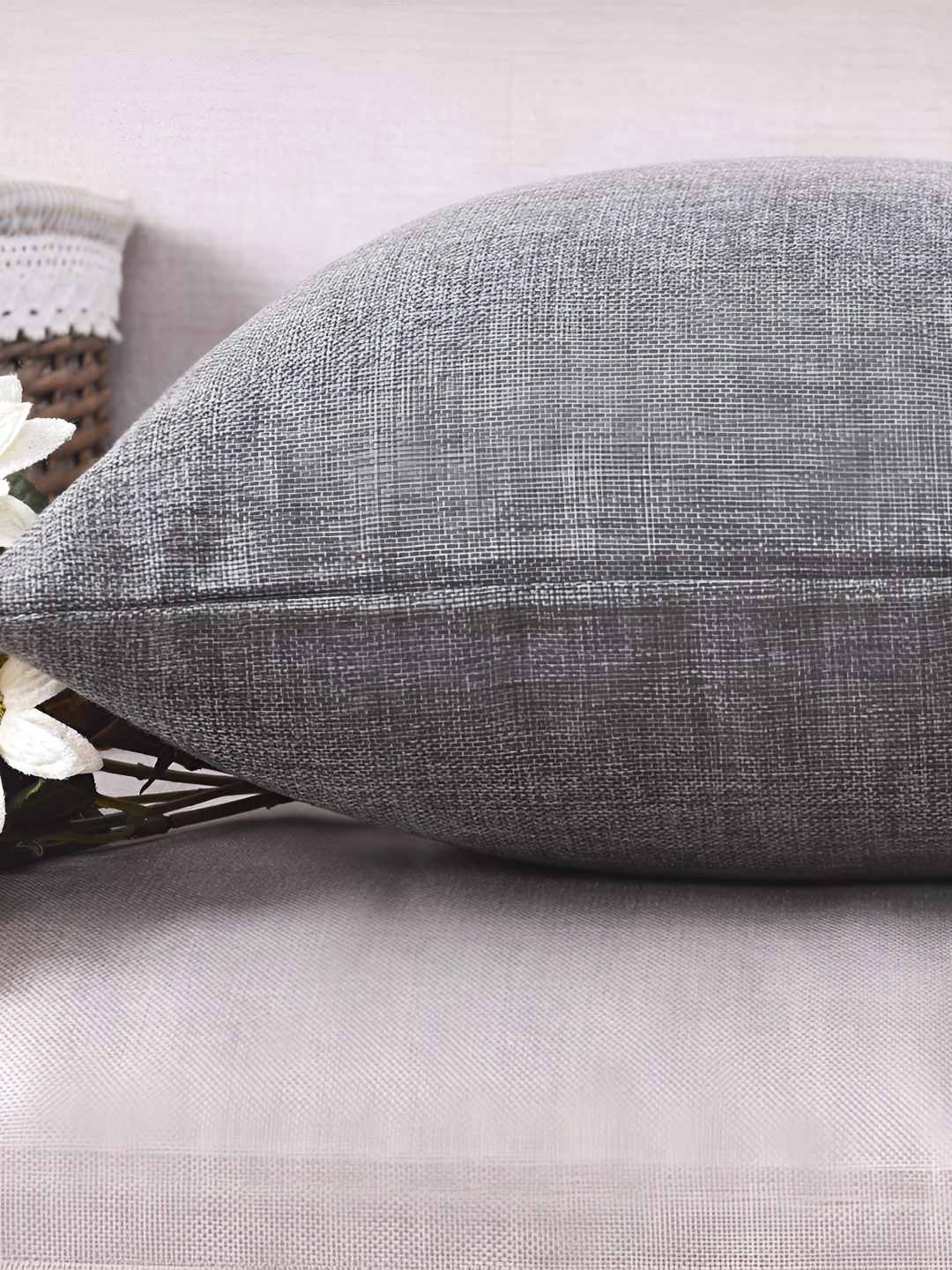 

CASA-NEST Grey Melange 2 Pieces Square Jute Cotton Cushion Covers