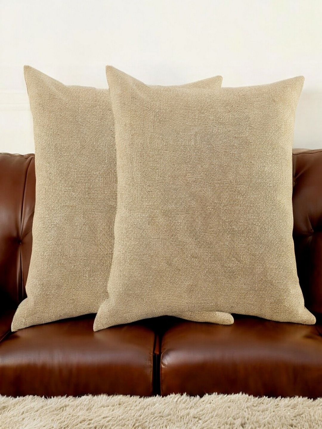 

CASA-NEST Beige 2 pieces Square Jute Cotton Cushion Covers