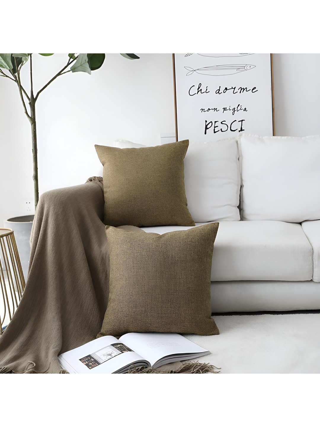 

CASA-NEST Brown 2 pieces Square Jute Cotton Cushion Covers