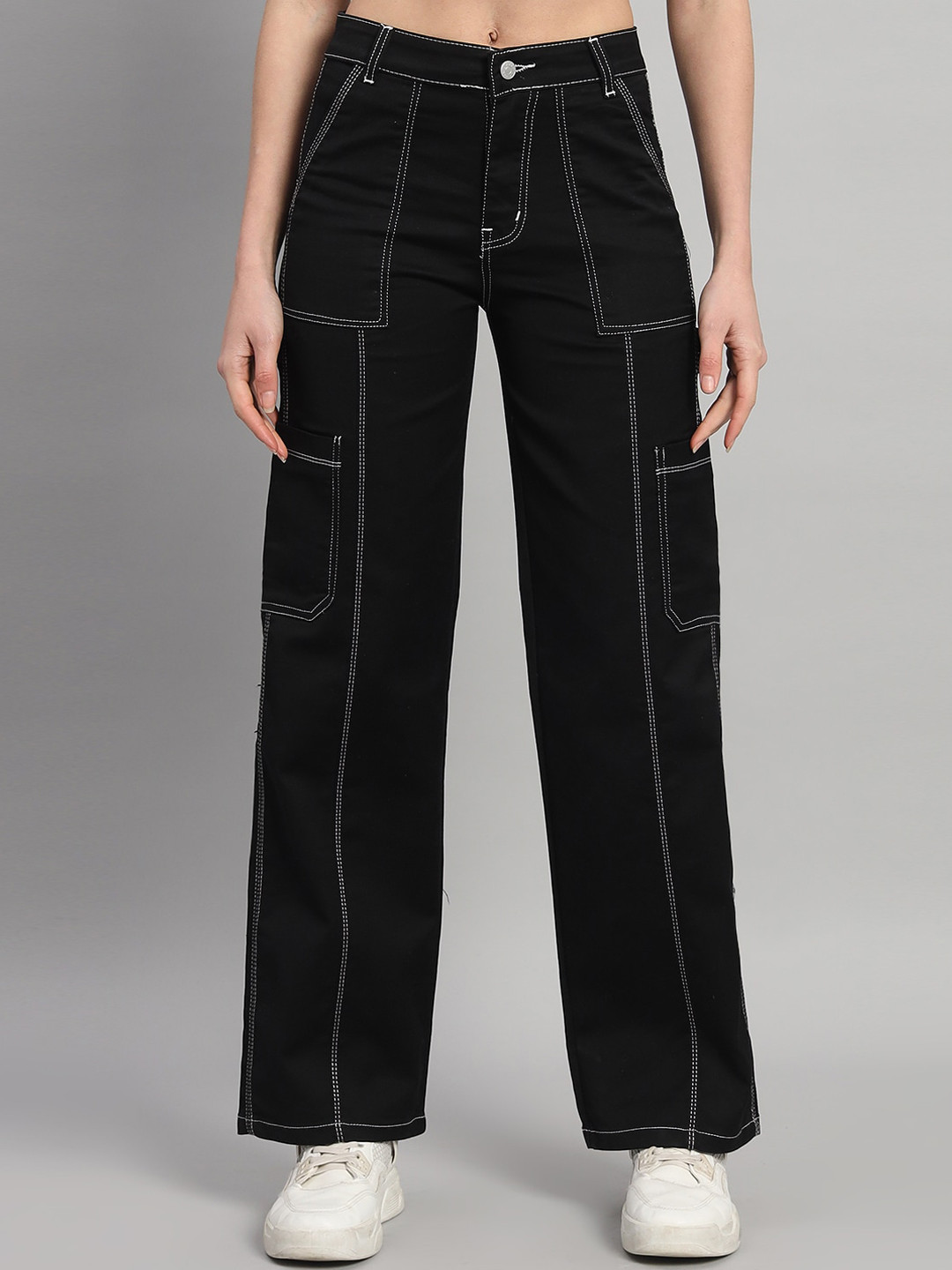 

Chemistry Women Classic Wide Leg High Rise Clean Look Cargo Jeans, Black