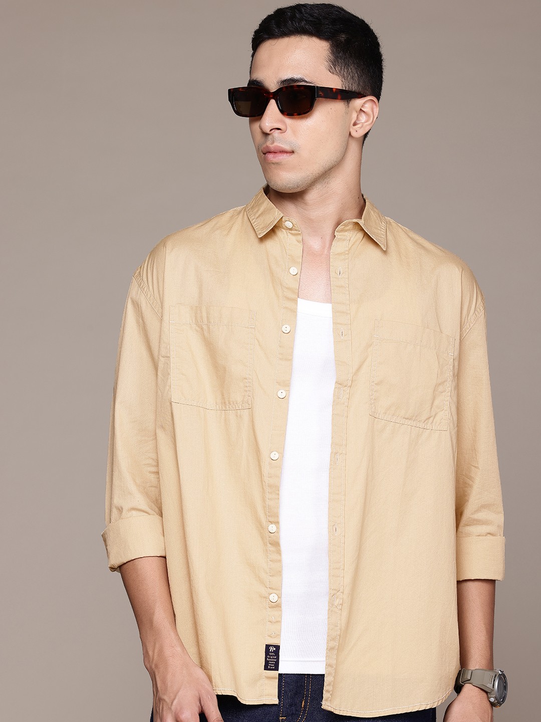 

The Roadster Lifestyle Co. Pure Cotton Relaxed Casual Shirt, Beige